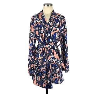 LFV BY LA FEE VERTE Multi Color Abstract Print Wrap Blouse Long Sleeve Size Med